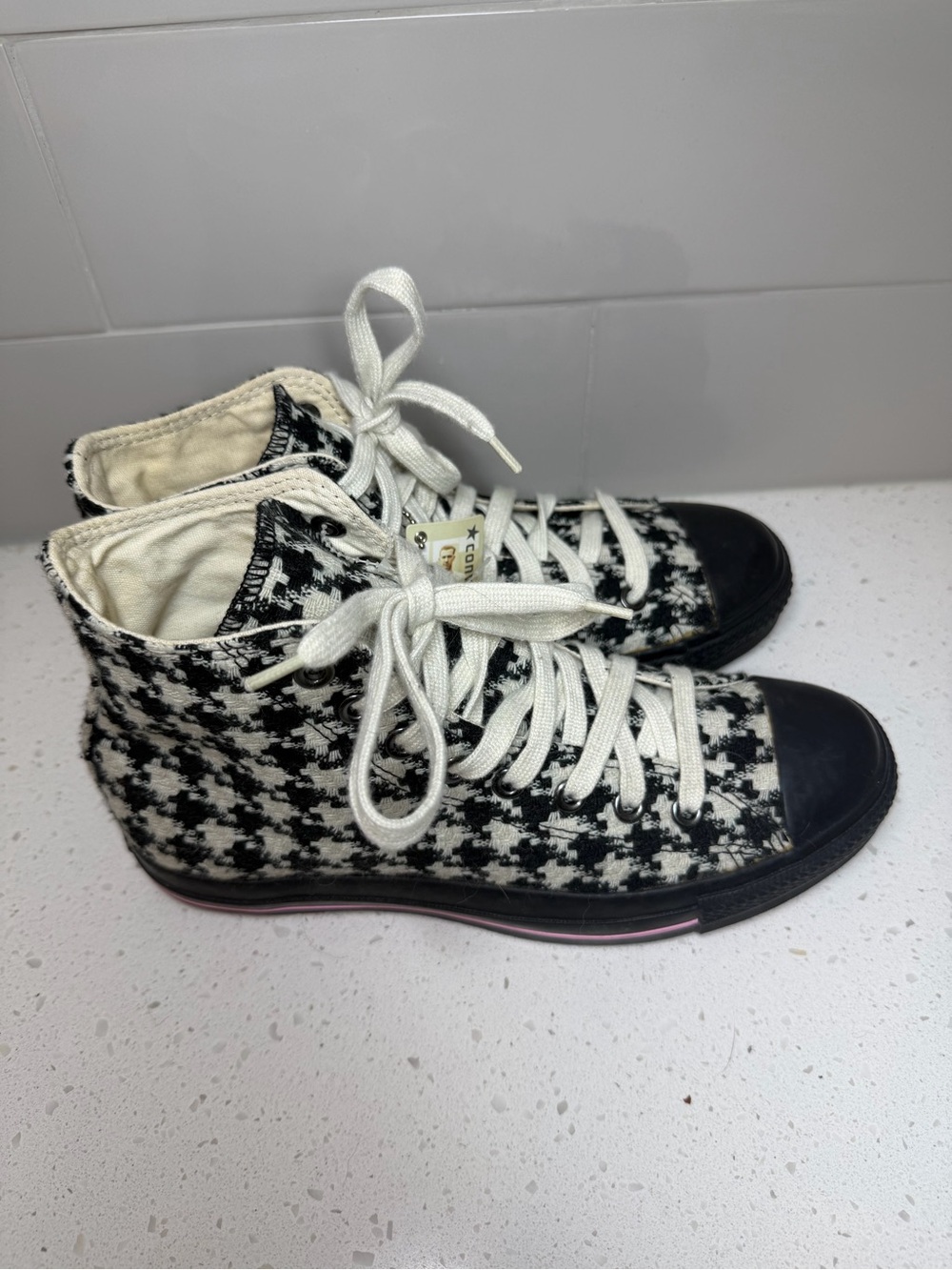 Converse Houndstooth High Tops - Black & Cream size 9 womens retro sneakers shoe - Picture 7 of 13
